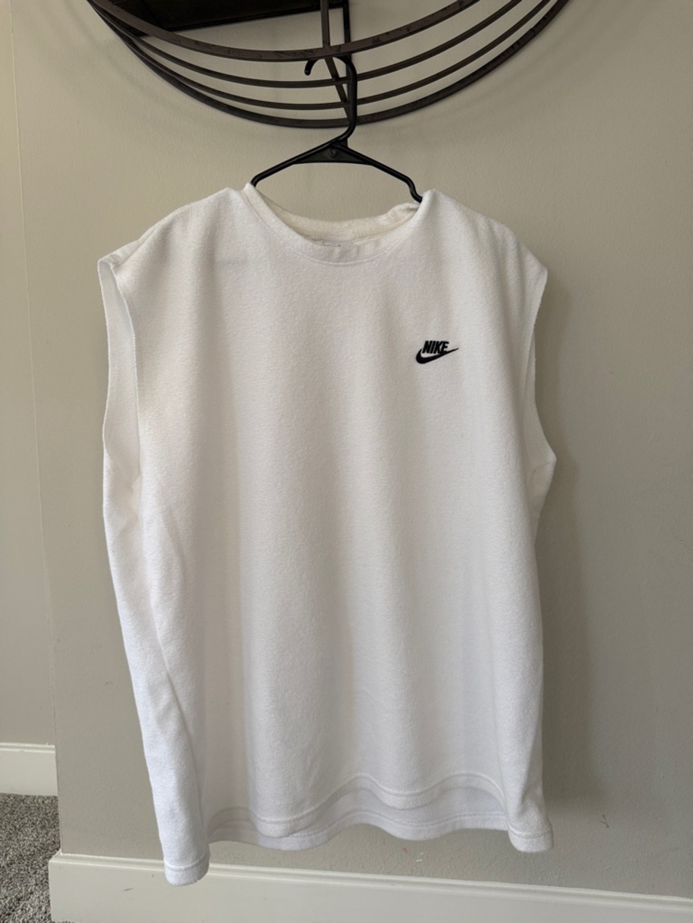 Nike White Sleeveless Tank Top with Black Swoosh